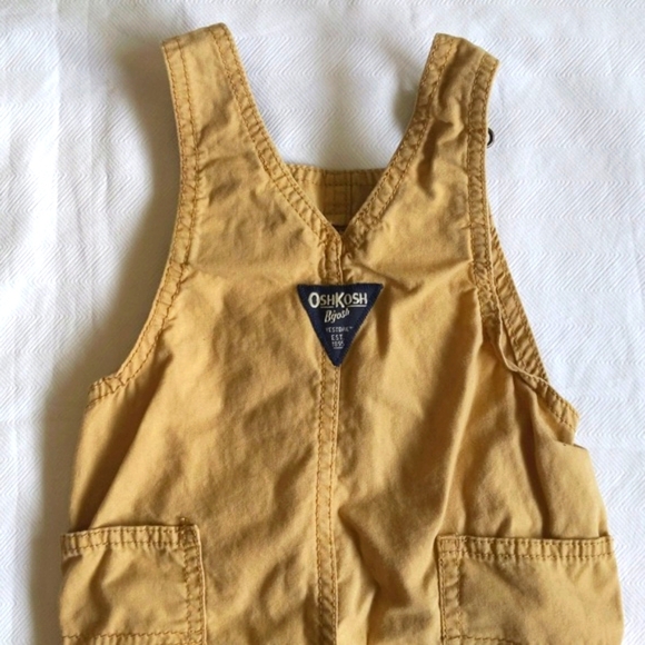oshkosh b'gosh tan cotton twill carpenter vestbak overalls with plaid 12 months - Picture 7 of 10